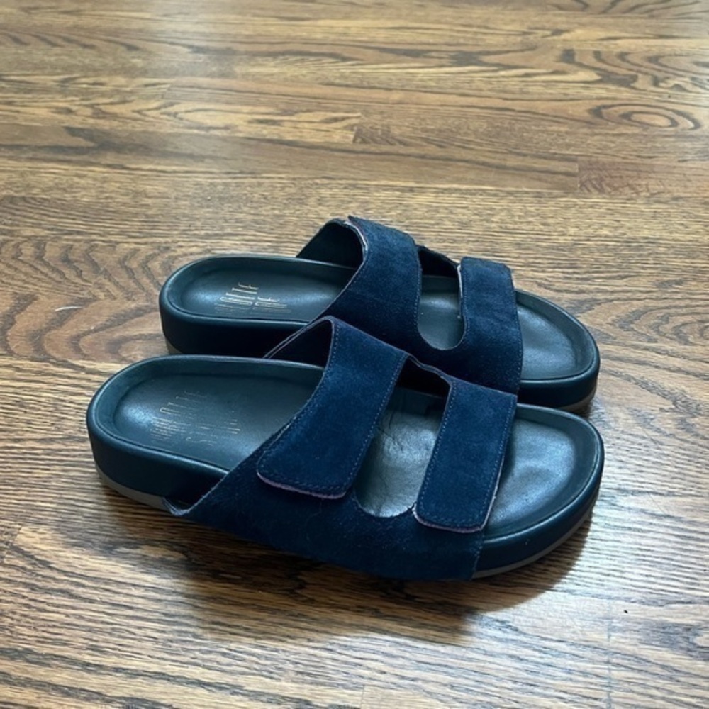 Charlotte Stone Lewie Navy Blue Suede Velcro Slip On Slides Sandals Size 5 - Picture 9 of 11